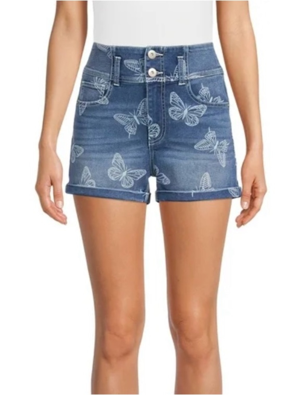 NO Boundaries Butterfly Pattern Corset High Denim Shorts ~ Junior Size 17~ EUC